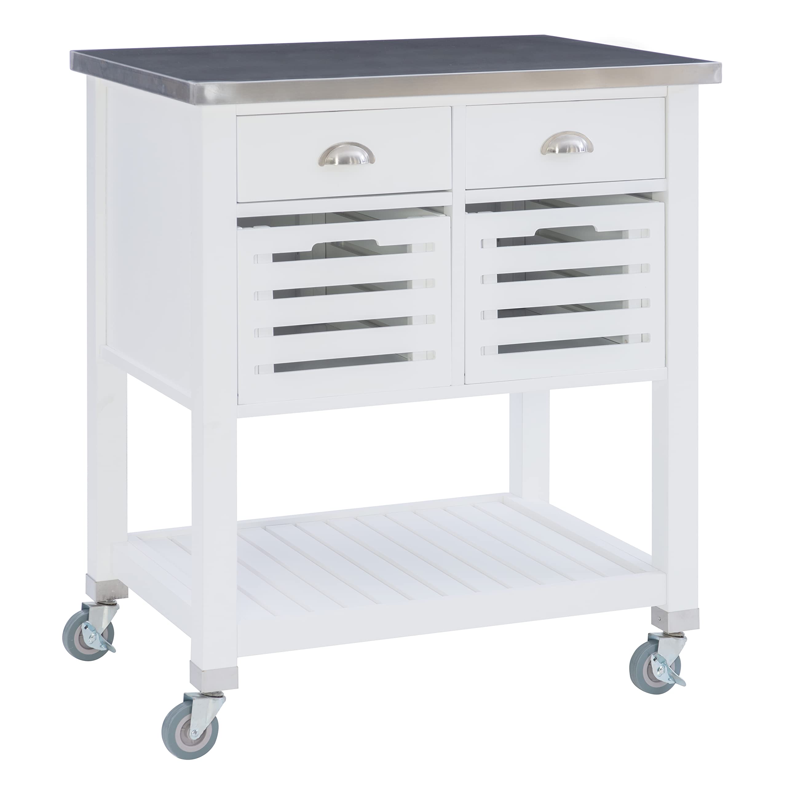 Linon Hudson White Kitchen Cart with Wheels - Rolling Kitchen Island for Small Spaces - Perfect for Food Prep, Storage & Serving - Ideal for Apartments, Dorms & Compact Kitchens