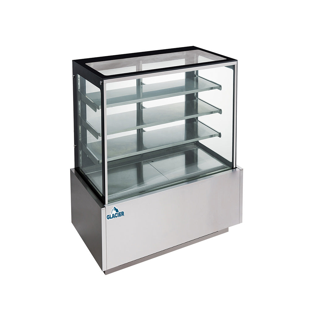Glacier 36 Refrigerated Square Glass Floor Cake Display Case - Commercial Bakery Showcase for Wedding Cakes, Desserts & Pastries