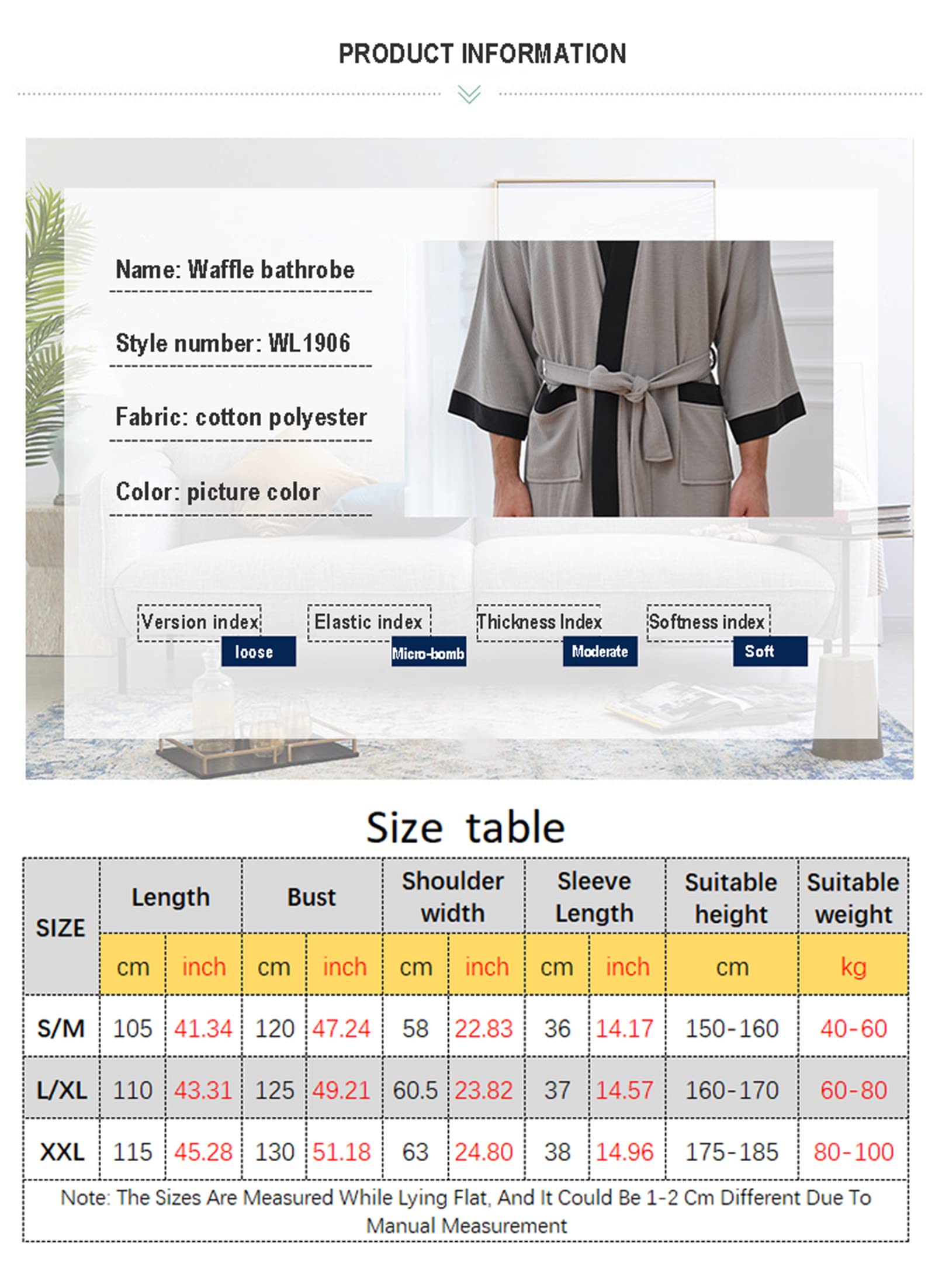 Men's Soft Knit Waffle Bathrobe - Long Sleeve Kimono Spa Robe for Adults - Cozy Hotel Style Nightgown for Relaxation at Home & Luxury Spa Retreats