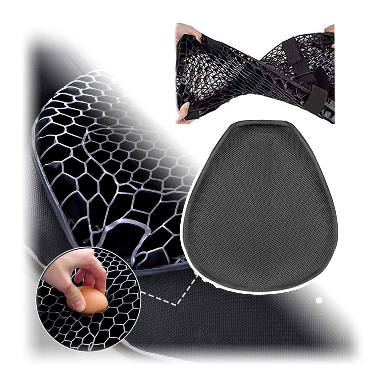 DAIKAJIE 3D Honeycomb Motorcycle Seat Cushion - Gel Shock Absorbing Pad with Pressure Relief for Motorcycles, Electric Bikes & Scooters - Comfortable Ride for Long Distance & Daily Commuting