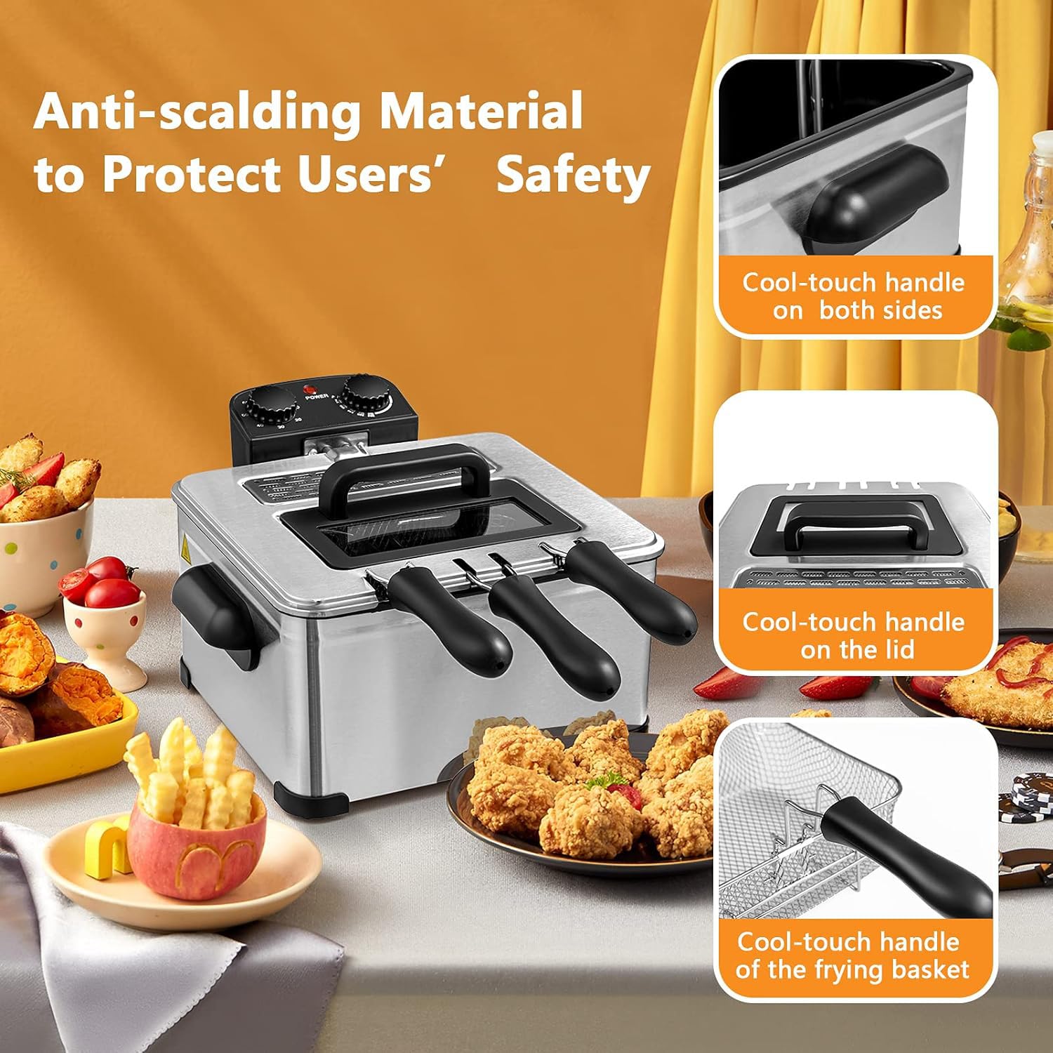 ARLIME 5.3 Qt/5L Electric Deep Fryer with 2 Baskets - Adjustable Temperature & Timer, Removable Oil Container & View Window Lid - Stainless Steel Home Kitchen Appliance for Frying Chicken, Fish, French Fries & Donuts - Perfect for Family Gatherings & Restaurant-Style Cooking
