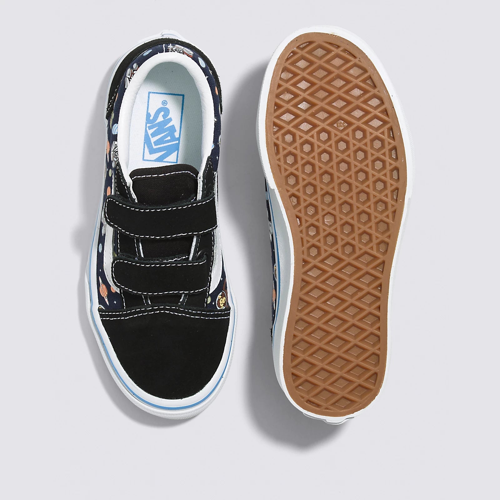 VANS Kids Old Skool V Glow in The Dark Sneakers - Cosmic Zoo Black/Blue - Light Up Shoes for Boys & Girls - Perfect for Nighttime Play & Outdoor Activities