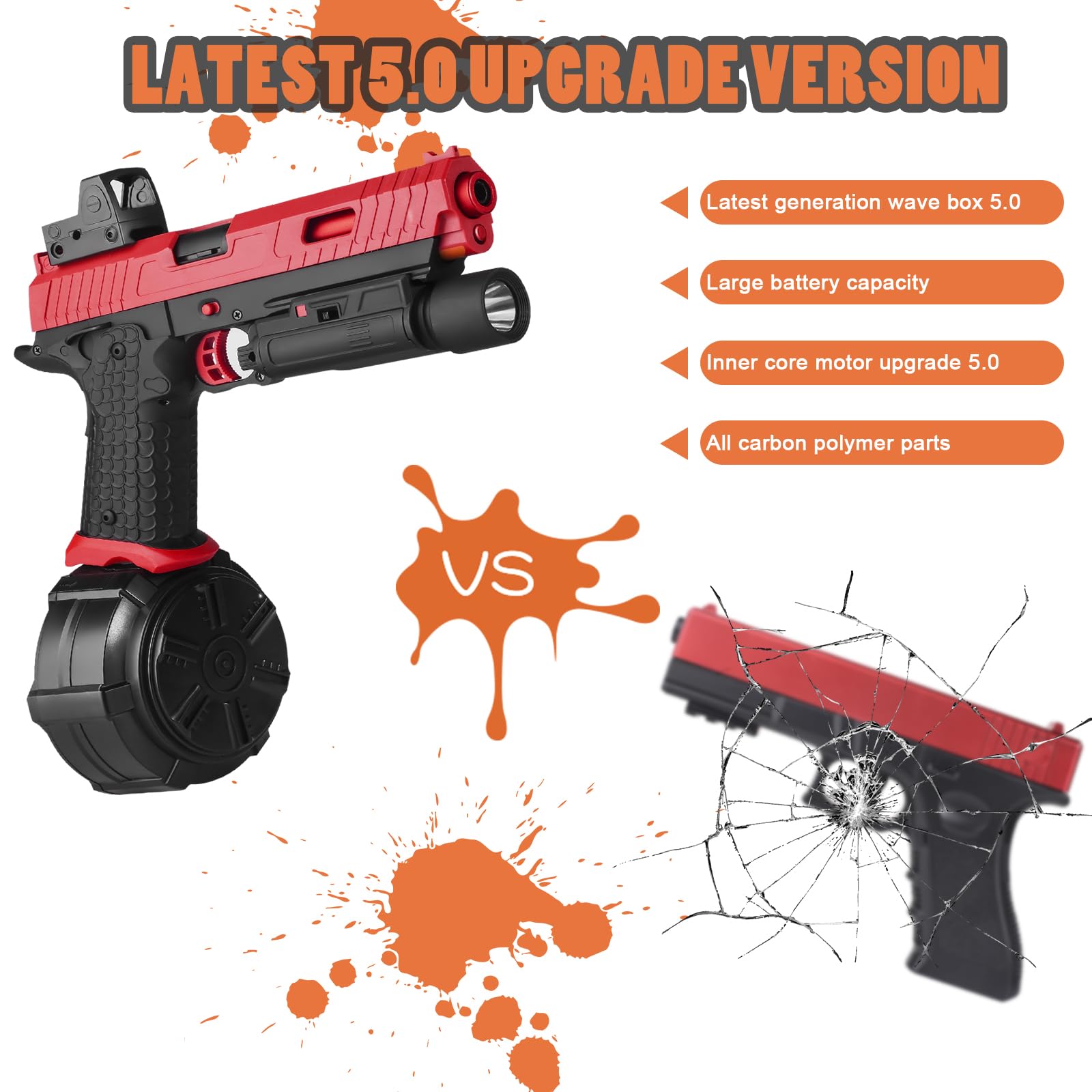Electric Gel Ball Blaster Toy X5 - Full Auto Splat Blaster Gun with Drum Magazine & Safety Goggles | Outdoor Team Battle Game Toy | X2 Upgraded Version for Teens & Adults 14+ (Red) | Perfect for Backyard Wars, Nerf Battles & Outdoor Team Competitions