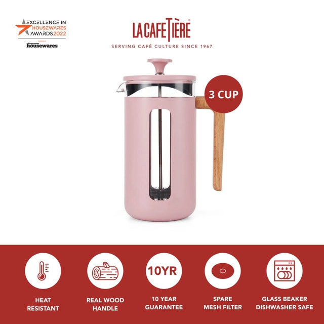 Premium Pisa 3-Cup French Press Coffee Maker in Pink - Perfect for Home, Office & Camping Brewing