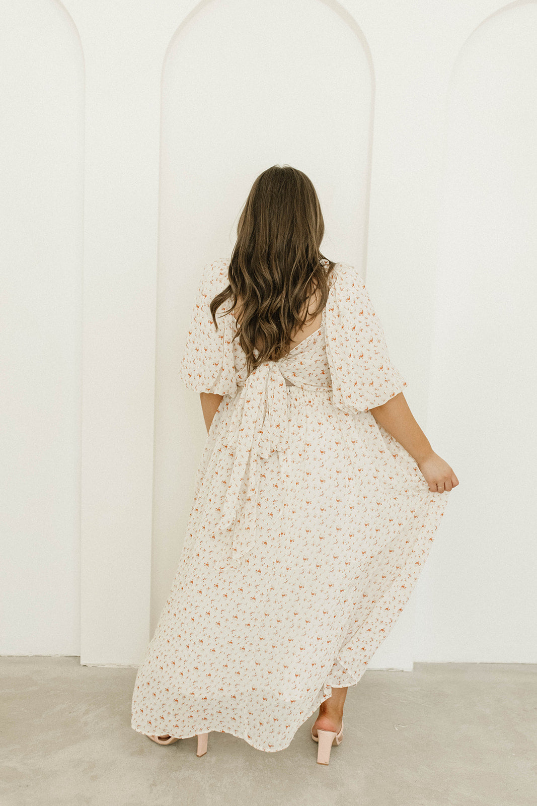 Melody Maxi Dress with Pleats & Bow Detail - Ivory Floral Print Maternity Dress | Bump Friendly & Inclusive Sizing (S-3XL) | Perfect for Weddings, Baby Showers & Summer Events