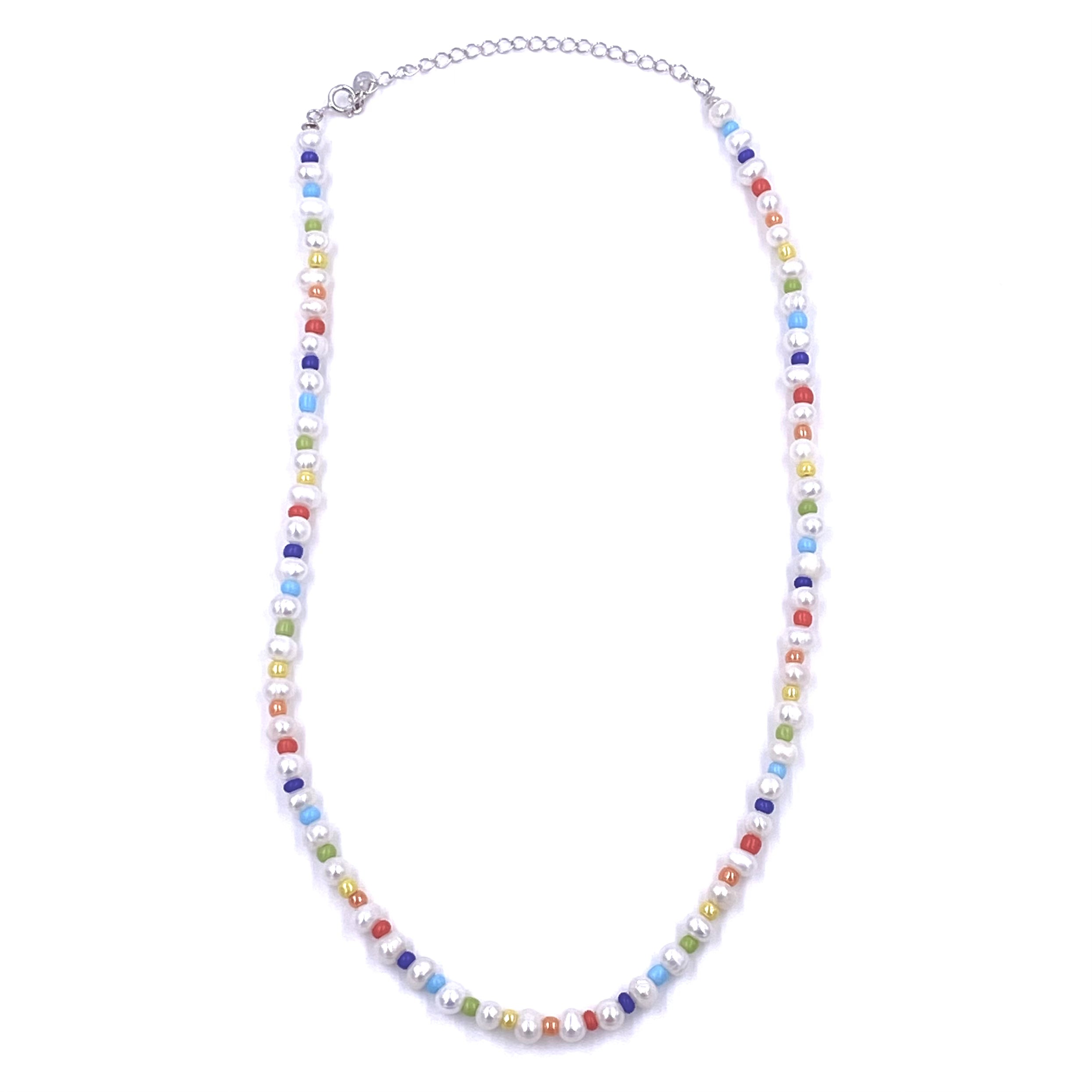 Ashley Gold Sterling Silver Colorful Enamel Bead & Freshwater Pearl Beaded Necklace - Elegant Layered Jewelry for Women, Perfect for Parties, Weddings & Everyday Wear