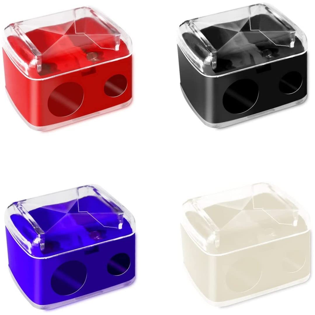 4 Pcs Dual Hole Makeup Pencil Sharpener with Cover - Eyeliner & Lipliner Sharpener for Cosmetic Pencils | Perfect for Home, Travel & Professional Makeup Kits