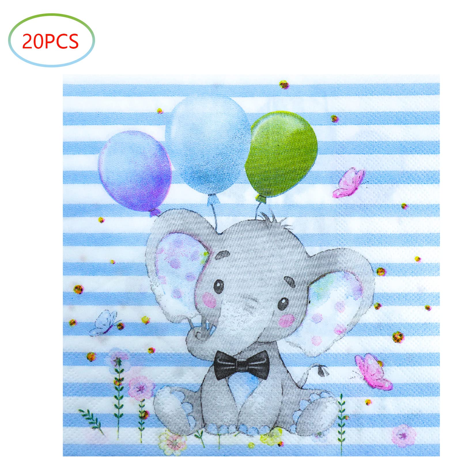 Blue Elephant Baby Shower Supplies - 20-Piece Elephant Theme Party Plates & Napkins Set for Boys | Gender Reveal, First Birthday, Nursery Decorations