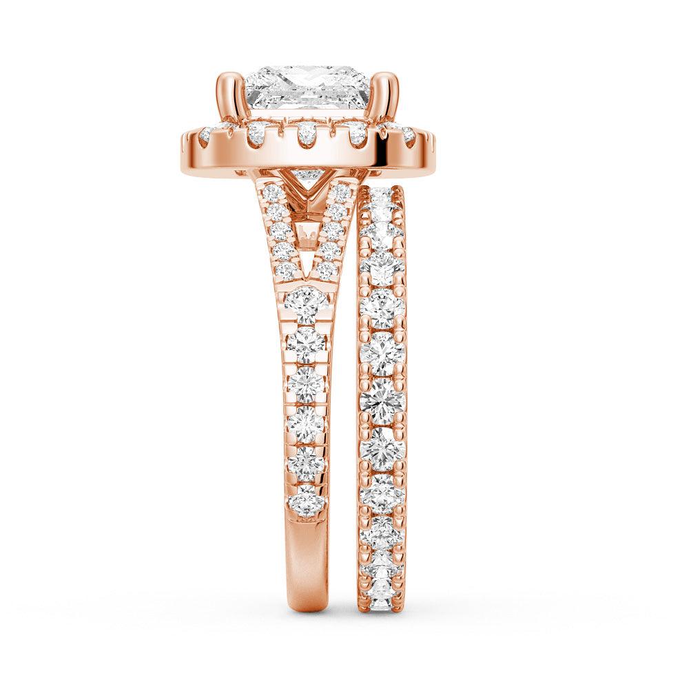 Princess Cut Split Shank Halo Moissanite Engagement Ring Set with Matching Wedding Band - Perfect for Proposals, Anniversaries & Bridal Jewelry