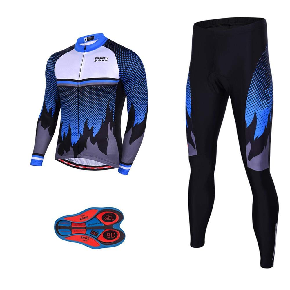 Men's Pro Cycling Jersey Set - Long Sleeve Quick Dry Bike Shirt & Bib Shorts with 9D Padding - Breathable Performance Cycling Outfit for Road Biking, Mountain Biking & Training