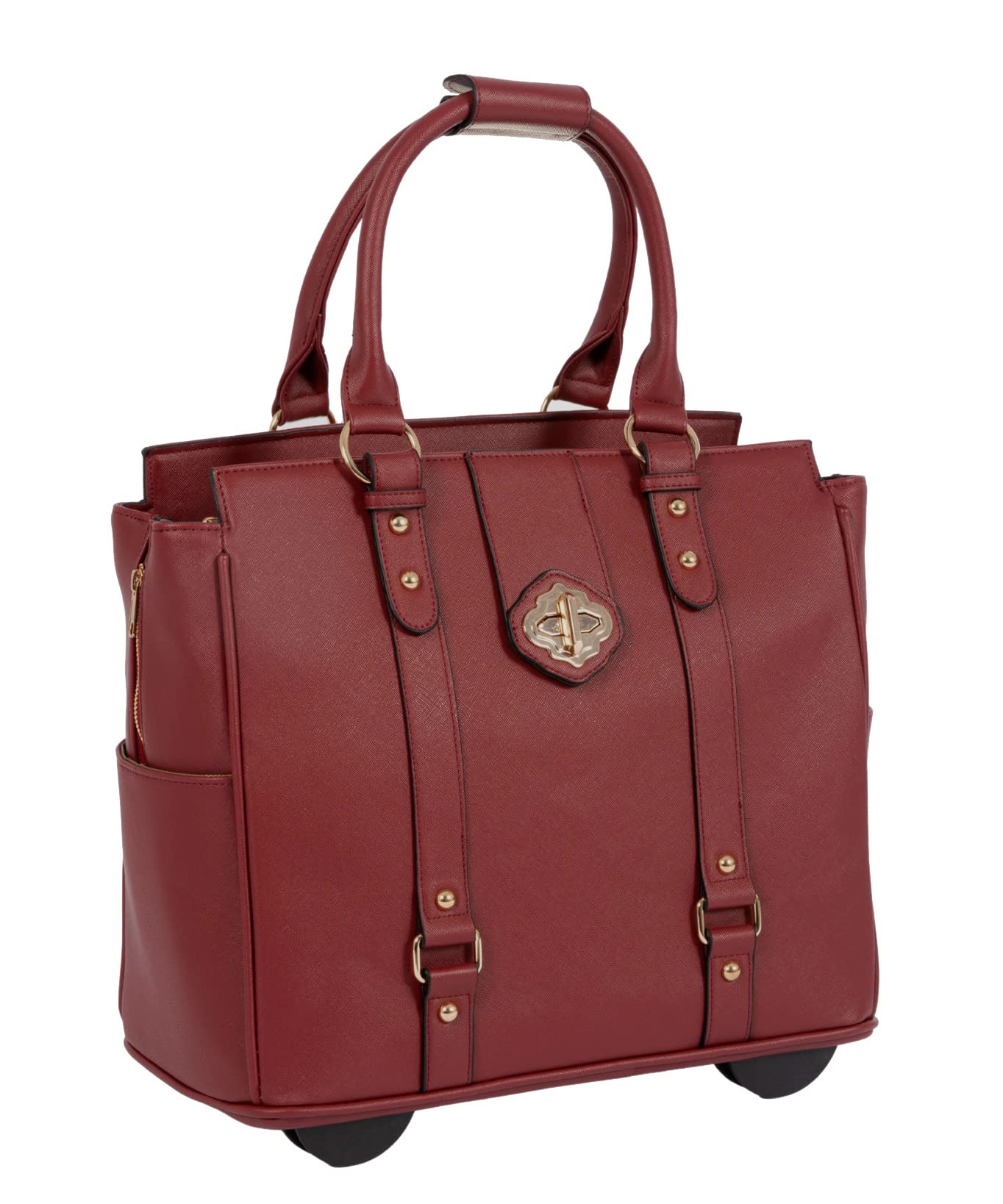 JKM & Company Executive Burgundy Rolling Tote Briefcase - Laptop & Tablet Carryall Bag for Business Professionals | Perfect for Office, Travel & Commuting