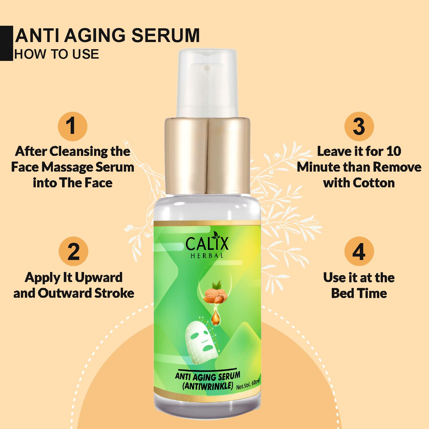 Calix Herbal Organic Ayurvedic Anti-Aging Face Serum for Men & Women – Reduce Wrinkles, Tighten Skin & Brighten Complexion | All Skin Types | 60ml | Perfect for Daily Skincare Routine & Nighttime Anti-Wrinkle Treatment