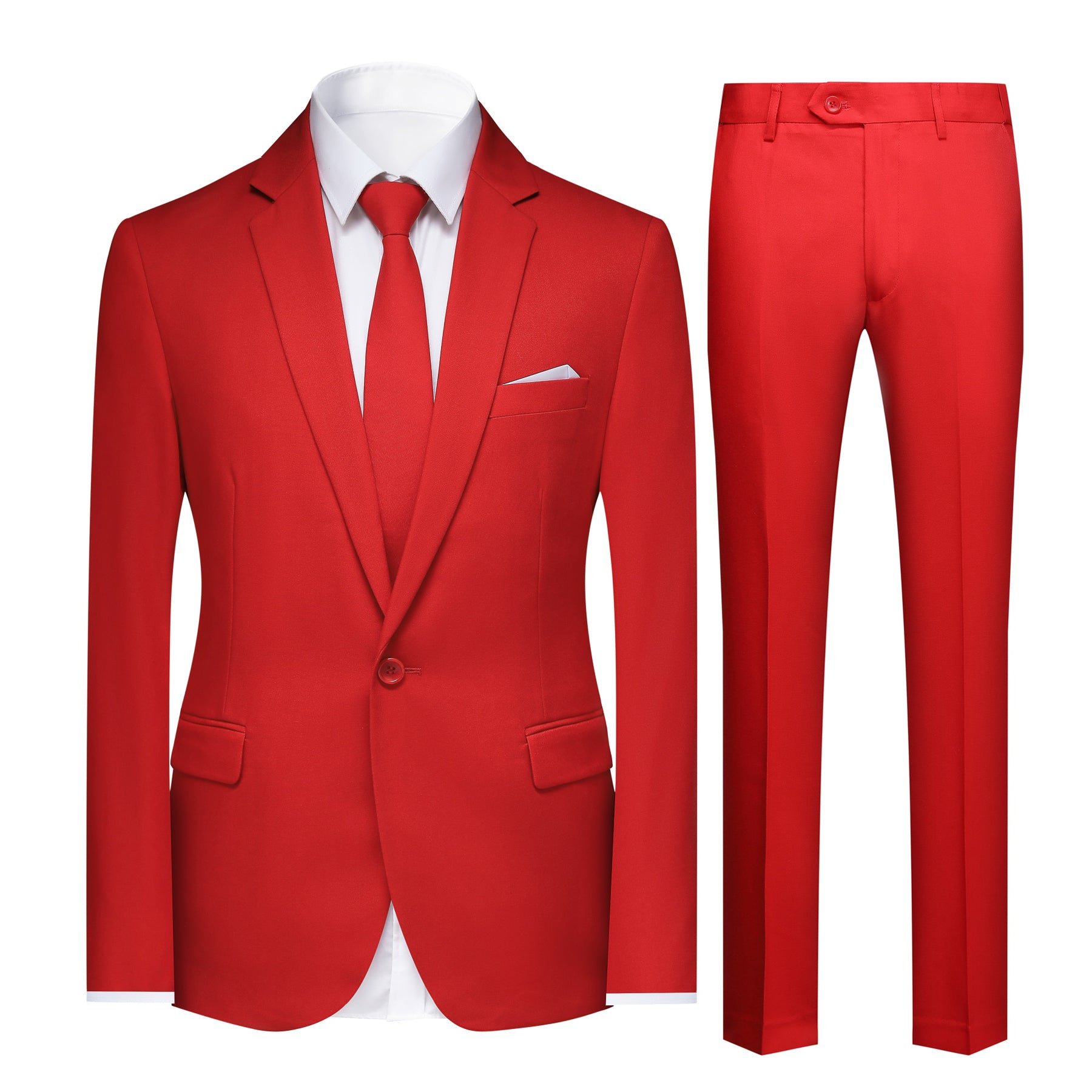 2 Piece Slim Fit Red Suit for Men - Modern Minimalist Design - Perfect for Weddings, Business Meetings & Formal Events
