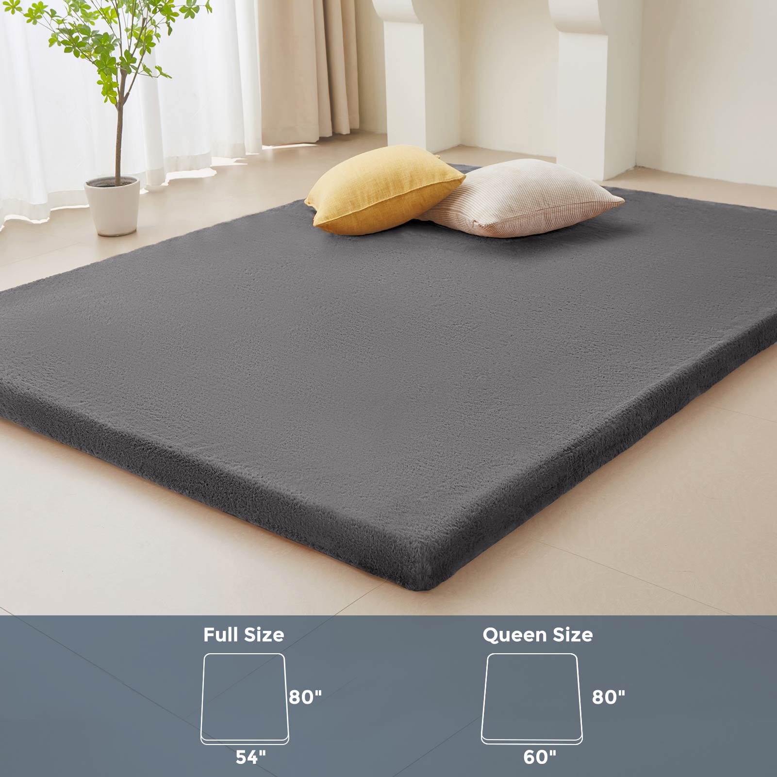 MAXYOYO Faux Fur Removable Futon Mattress - Soft Fluffy Couch Bed for Lounging, Napping & Sleeping - Dark Grey | Perfect for Living Room, Dorm, Guest Room & Home Decor