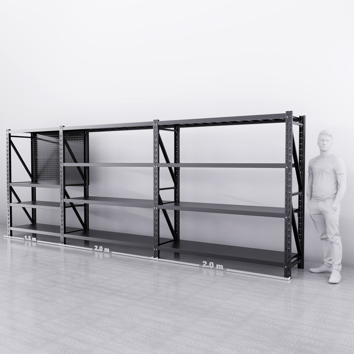 5.5m x 2m x 0.6m Heavy Duty 3000KG Capacity Industrial Shelving Unit with 1.5m Pegboard Back Panel - Perfect for Warehouse Storage, Garage Organization, and Retail Display