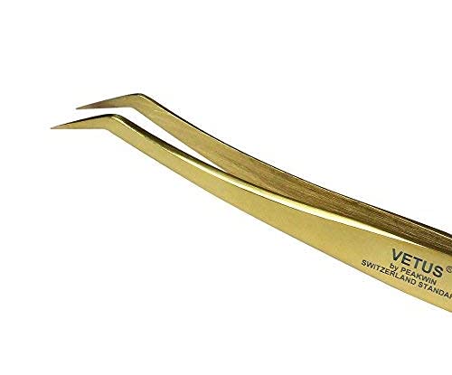 Premium Stainless Steel Fine Tip Tweezers for Eyelash & Eyebrow Extensions - Professional Makeup, Nail Art & Beauty Tools (Golden, MCS-19) | Perfect for Salon, Home Use & Travel Kit