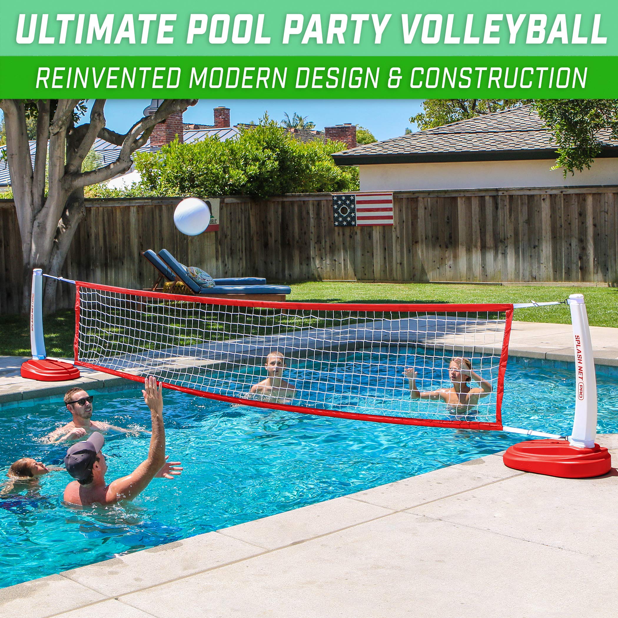 GoSports Splash Net PRO Pool Volleyball Set - Durable Water Volleyball Net with 2 Balls & Pump (Red/White/Blue) - Perfect for Backyard Pools, Beach Parties & Summer Fun