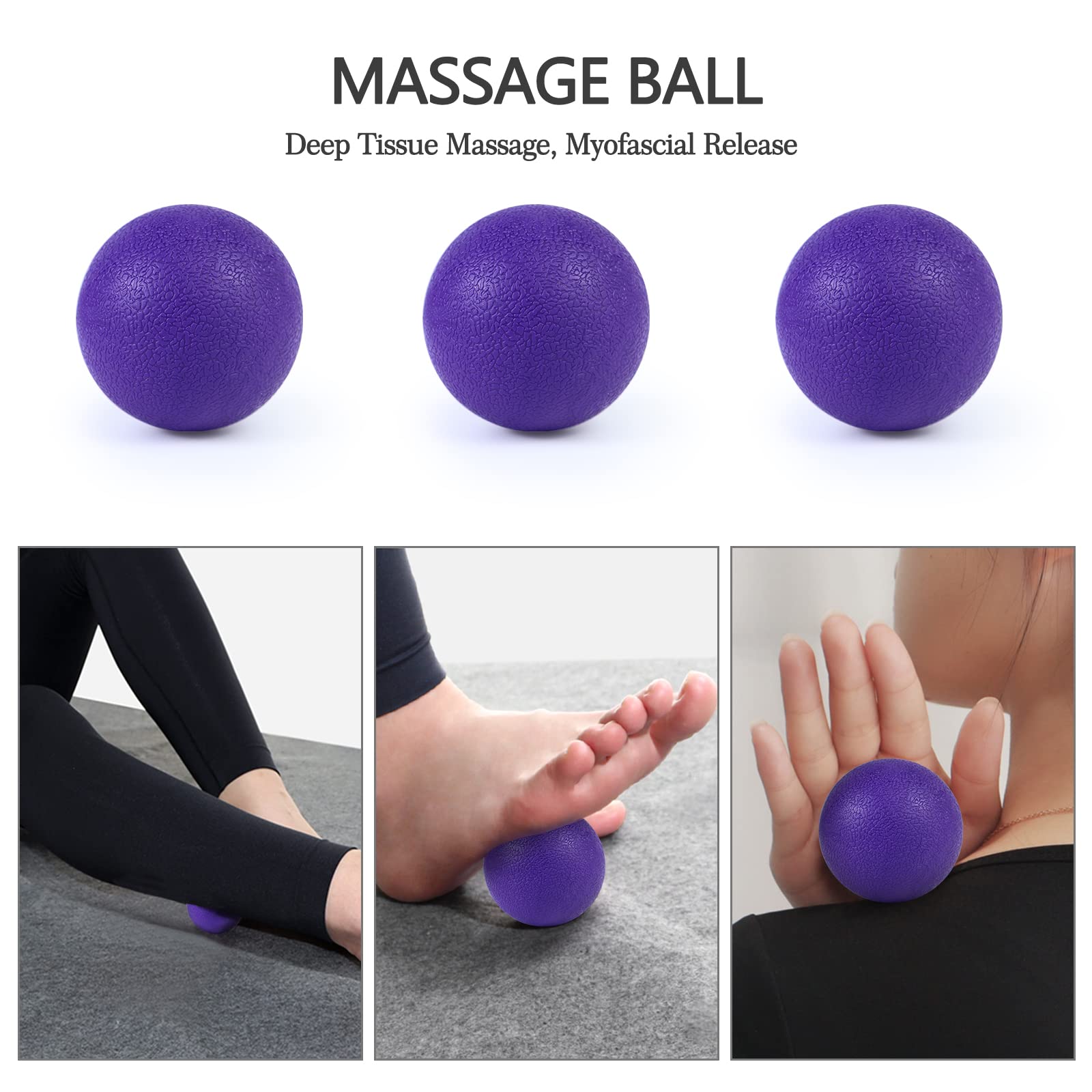 5 in 1 Foam Roller Set for Deep Tissue Massage - Trigger Point Foam Roller, Massage Roller Stick, Massage Ball & Stretching Strap - Perfect for Pilates, Yoga, Fitness & Full Body Recovery (Purple) - Ideal for Home Gym, Physical Therapy & Post-Workout Muscle Relief