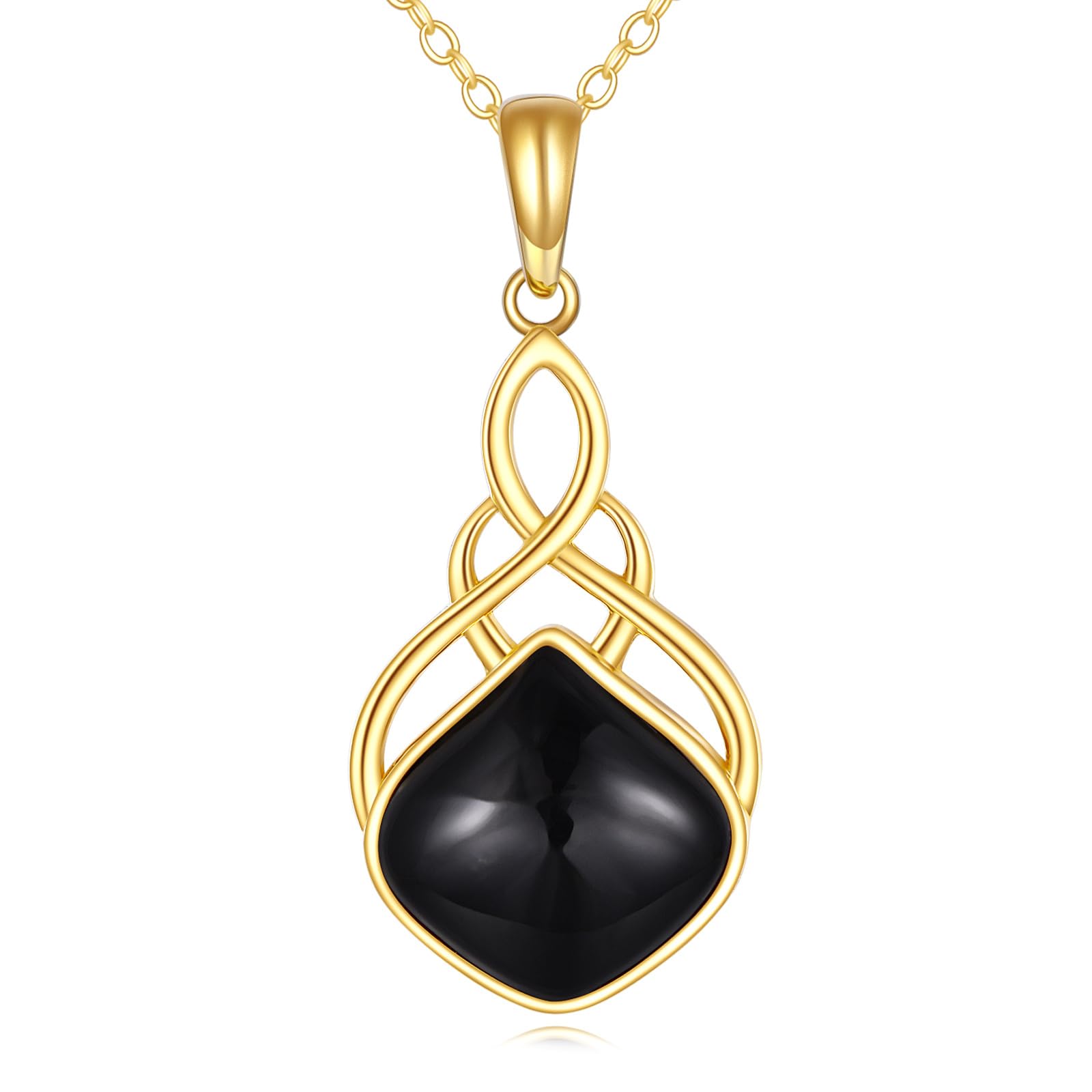 KECHO 14K Gold Celtic Knot Pendant Necklace with Black Onyx Stone - Irish Jewelry for Women, Elegant Christmas Gift for Her | Perfect for Weddings, Anniversaries & Special Occasions
