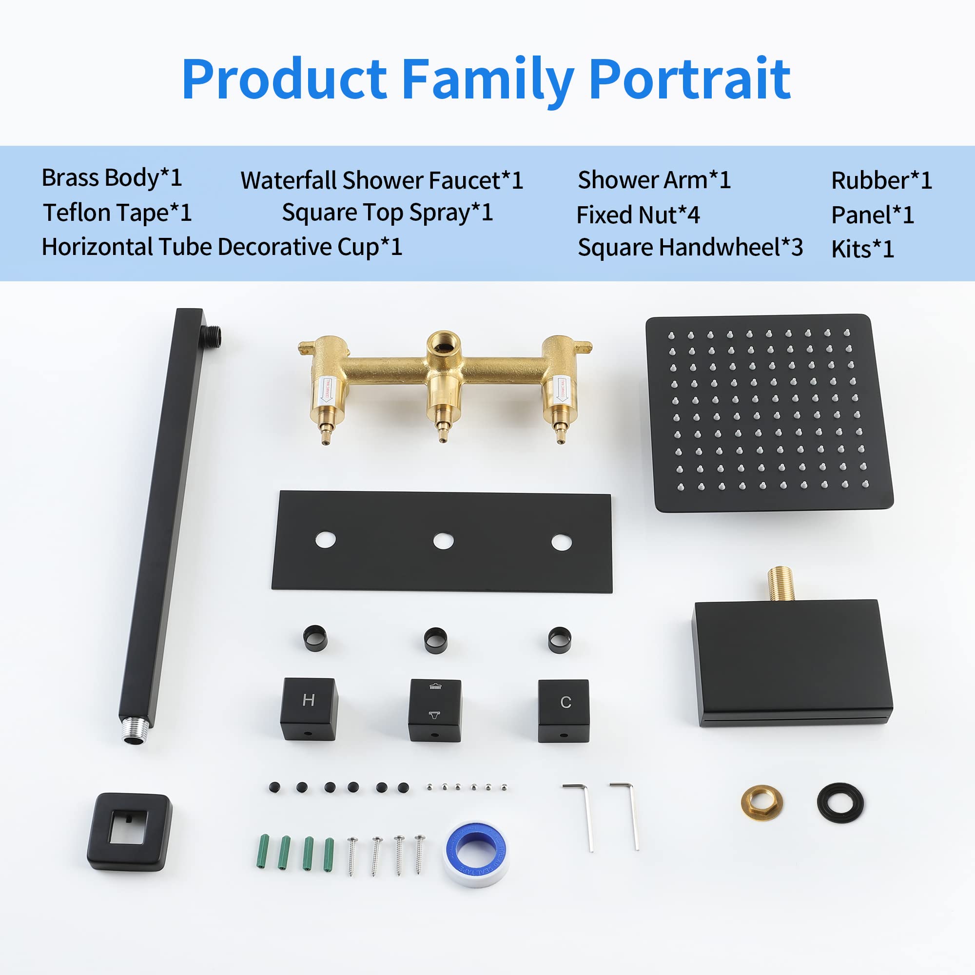 SKOWLL 10 Inch Rainfall Shower System - Matte Black Wall Mounted Shower Faucet Set with Tub Spout & 3 Handle Controls | Luxury Bathroom Upgrade for Spa-Like Experience