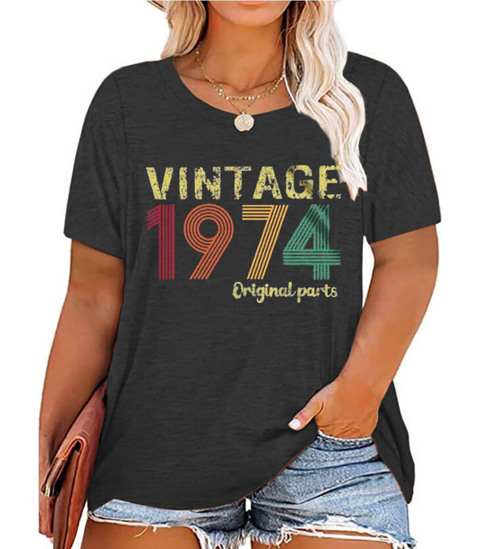 Vintage 1974 Plus-Size Women's T-Shirt - 50th Birthday Retro Party Top - Casual Short Sleeve Tee - Perfect for Birthday Celebrations, Themed Parties & Everyday Wear