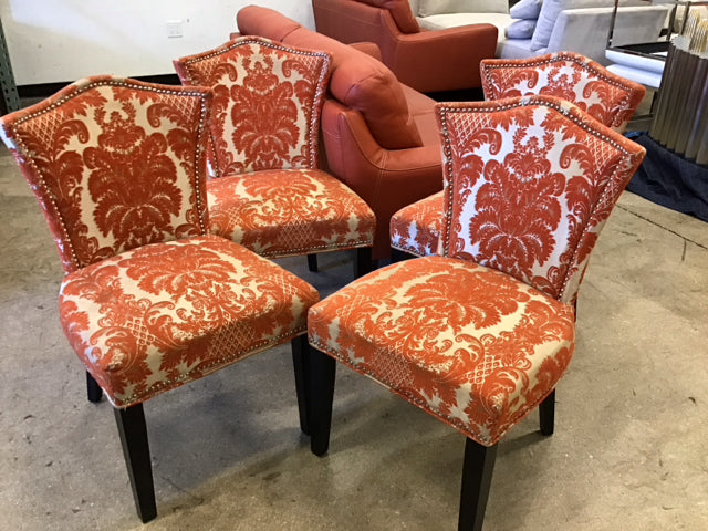 Set of 4 Orange Nailhead Parson Dining Chairs - Mid-Century Modern Accent Chairs for Dining Room, Kitchen, or Office Decor