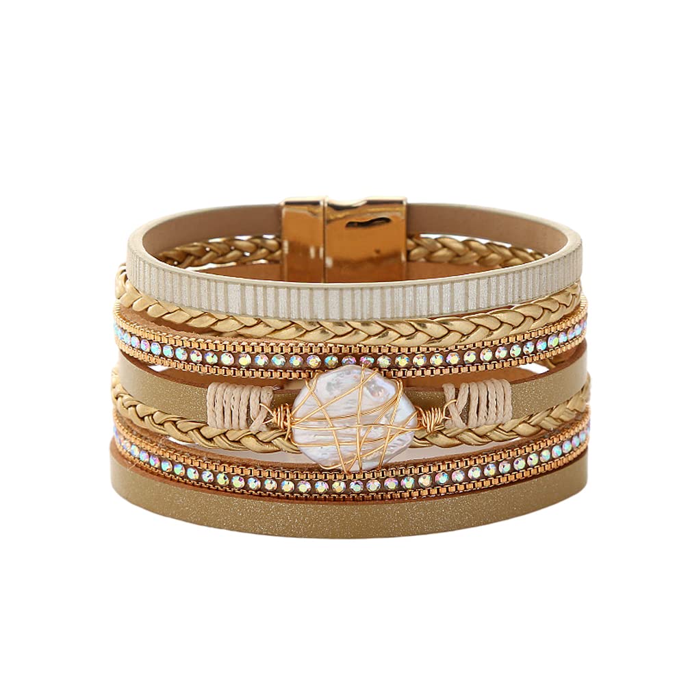 Stylish Leather Wrap Bracelet for Women & Teens - Adjustable Boho Cuff Bracelet with Secure Clasp - Perfect Birthday & Holiday Gift for Girls - Ideal for Casual Wear, Parties & Everyday Fashion Accessories