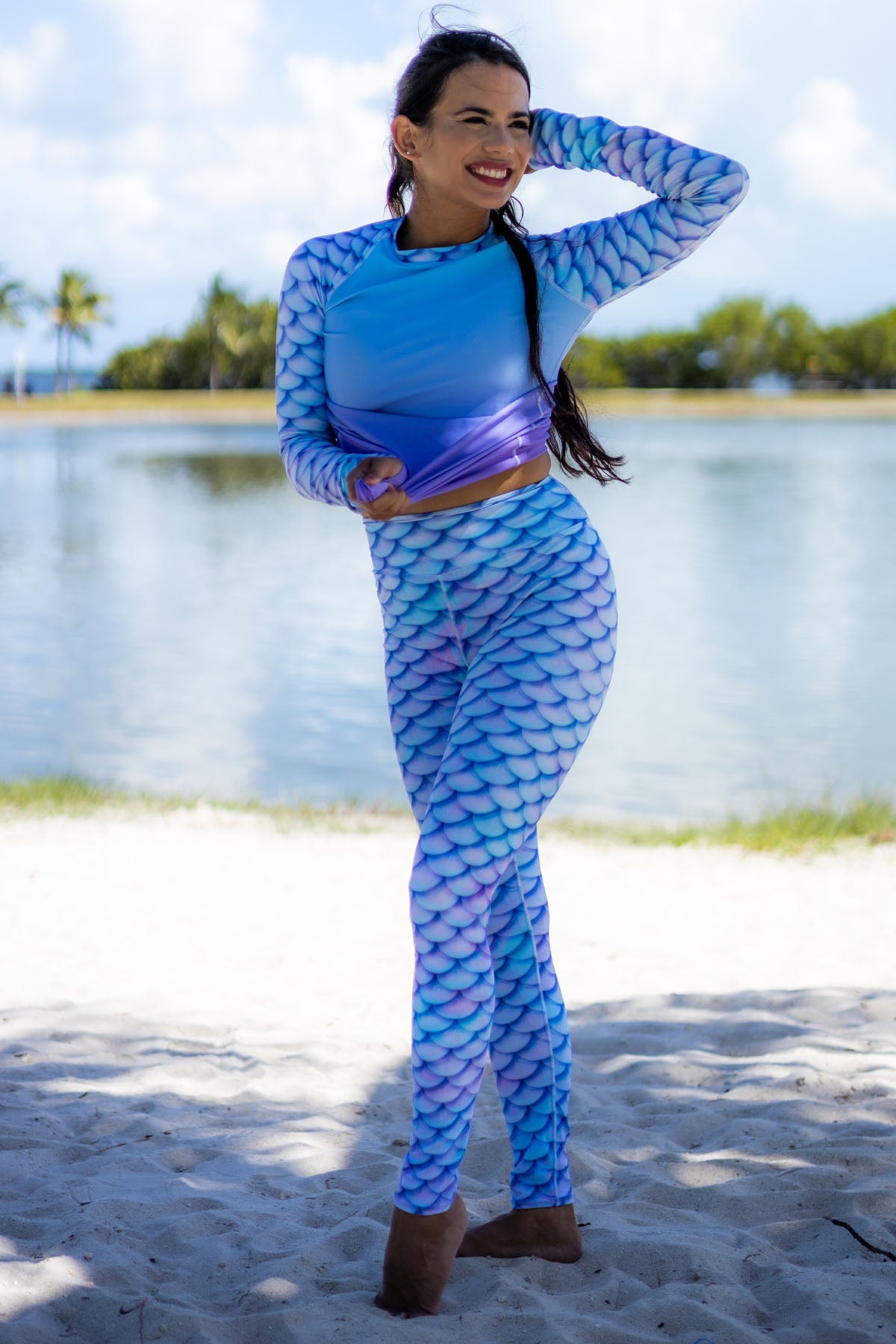 Opal Mermaid Swim Leggings for Women - High Waisted Swim Tights with UV Protection - Perfect for Beach, Pool, Yoga & Water Aerobics