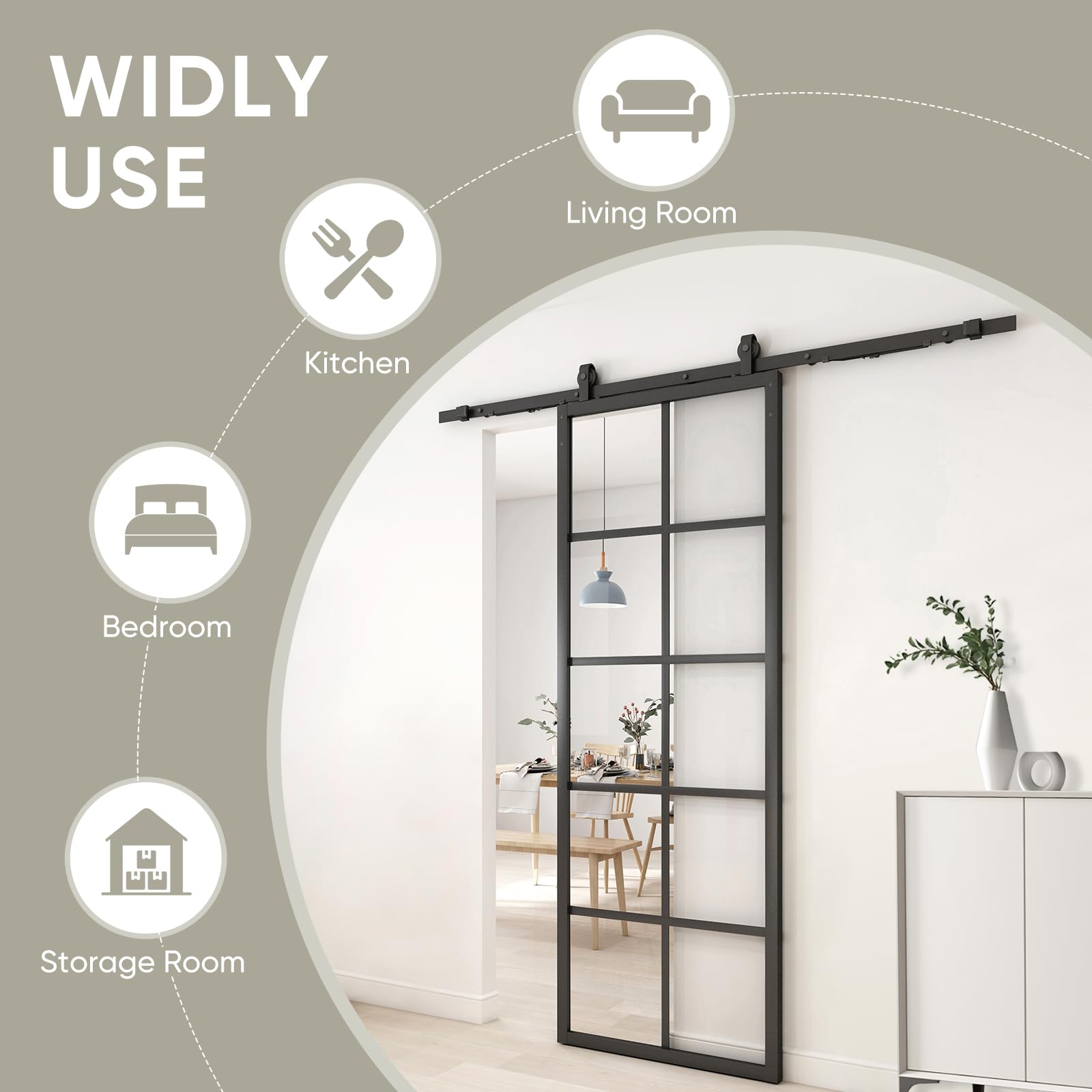 JUBEST 30x84 Inch DIY Glass Sliding Barn Door - Modern French Style with 5-Lite Clear Tempered Glass & Aluminum Frame - Easy Assembly for Closet, Kitchen, Bedroom, Office, and Home Renovation Projects