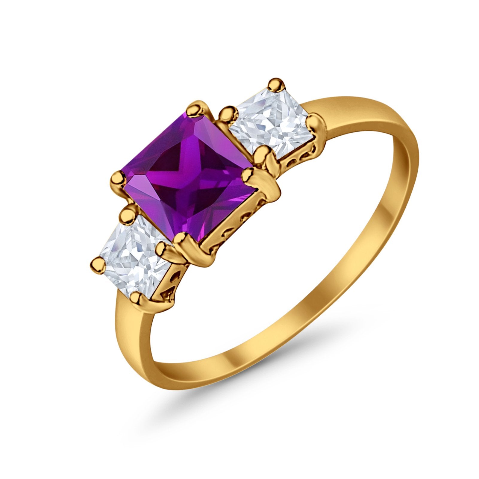 3 Stone Princess Cut Cubic Zirconia Ring - 925 Sterling Silver Fashion Jewelry for Women - Perfect for Weddings, Anniversaries & Special Occasions