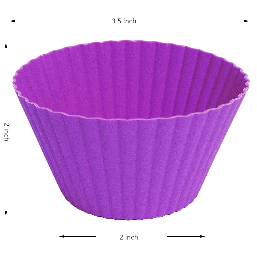 Extra Large Silicone Cupcake Muffin Cups 12 Pack - 3.54 Inch Reusable Jumbo Baking Liners for Cupcakes, Muffins & Desserts - Non-Stick, Easy Clean, Oven & Freezer Safe (Multicolor) - Perfect for Baking, Party Treats & Meal Prep