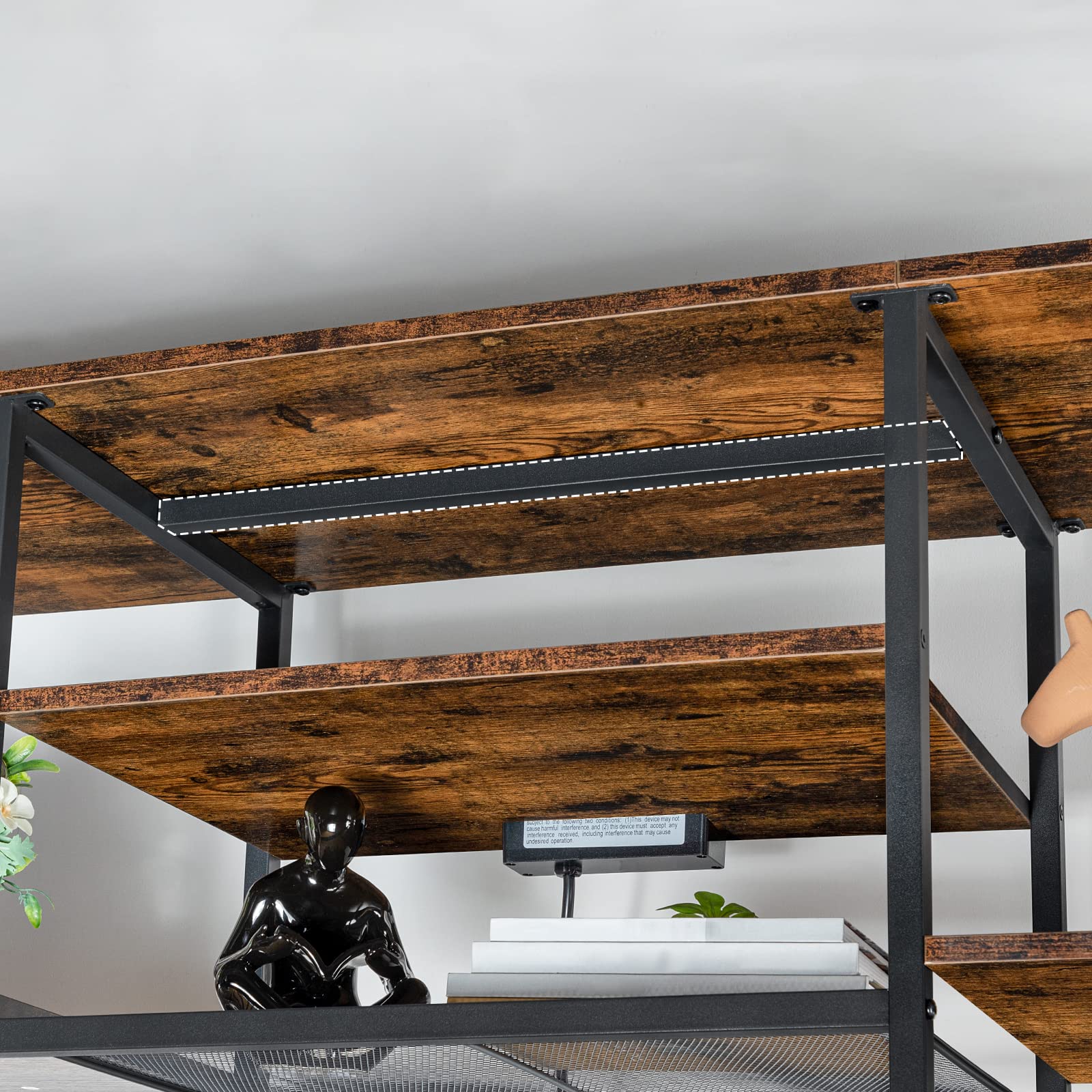 HOOBRO 75 Inch TV Stand with Power Outlets, Industrial TV Console Table with Open Storage Shelves & Cabinet, Rustic Brown & Black Entertainment Center for Living Room & Bedroom - Perfect for Gaming, Movie Nights & Home Theater Setup (Model BF60DS01)