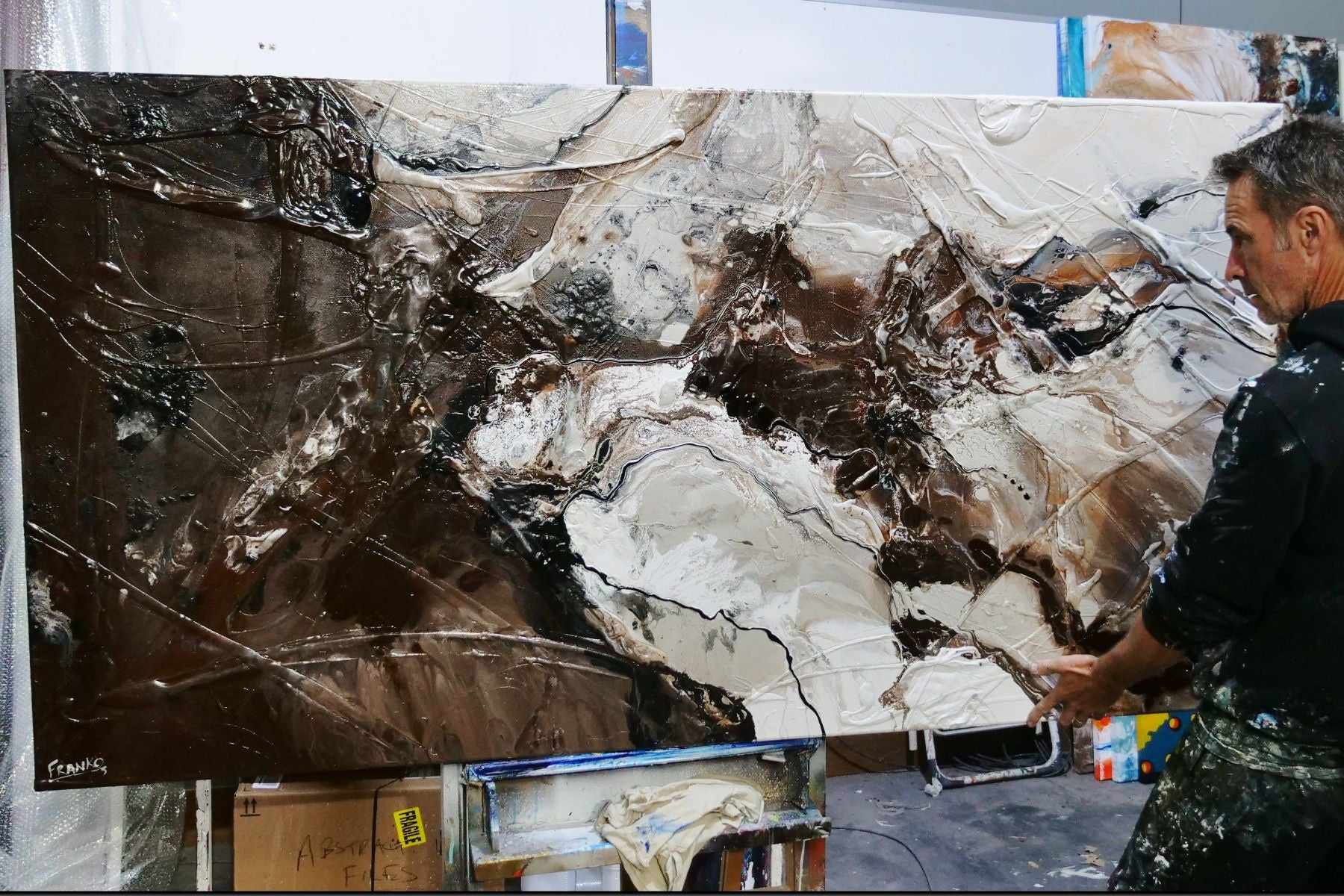 190cm x 100cm Brown Malt Textured Abstract Canvas Wall Art - Modern Home Decor for Living Room, Bedroom & Office