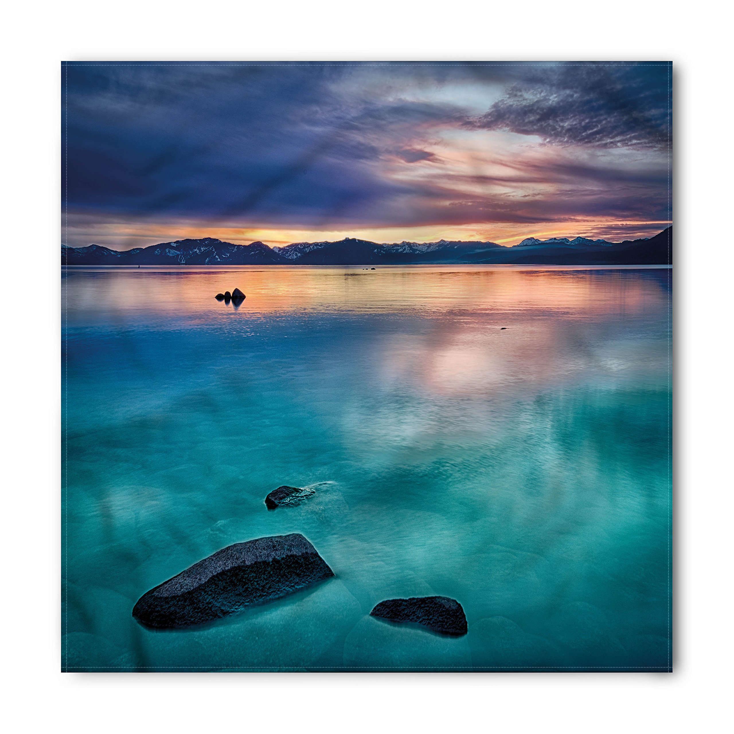 Lunarable Landscape Bandana - Rock Clouds in Lake Tahoe Print, Unisex Head & Neck Scarf for Hiking, Cycling & Outdoor Adventures
