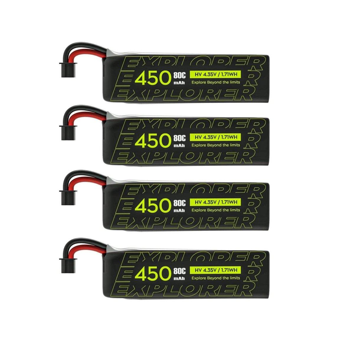 Flywoo Explorer V2 3.8V 1S 450mAh 80C LiHV Drone Battery 4 Pack - High Performance for FPV Racing Drones, Long Flight Time, Perfect for Outdoor RC Quadcopter Adventures