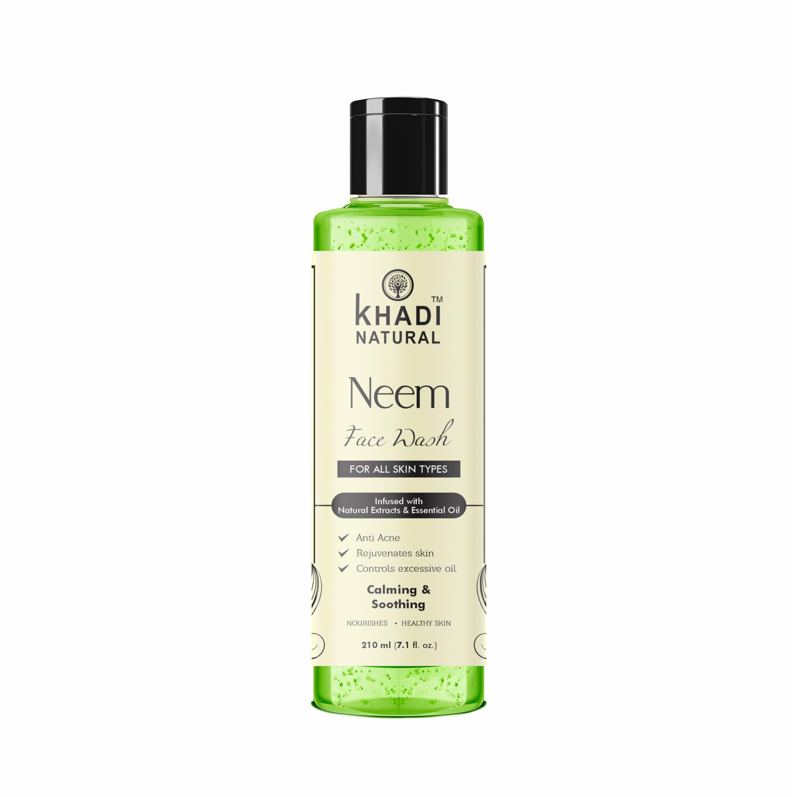 KHADI NATURAL Herbal Neem Face Wash for Men & Women - 210ml | Deep Cleansing, Acne Control & Glowing Skin | Perfect for Daily Skincare Routine