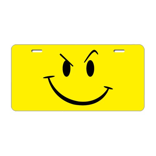 Yellow Metal Diamond Smirk Face Car License Plate Cover - 6x12 Inch Auto Front Tag Frame for Vehicles - Perfect for Customizing Cars, Trucks & SUVs