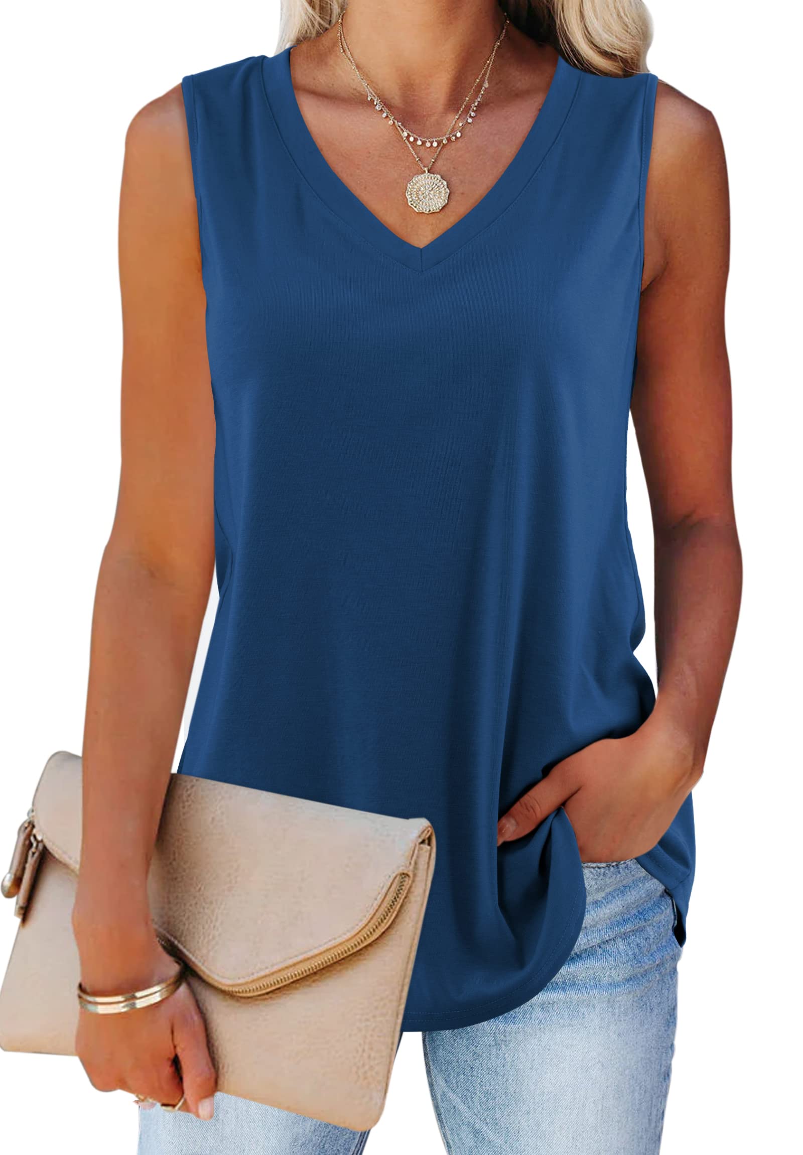 Beluring Women's V-Neck Tank Tops - Basic Casual Sleeveless Summer Tunic Tops for Women | Flowy Loose Fit Beachwear & Yoga Outfits