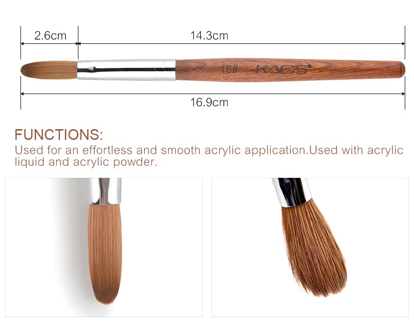 Professional Kolinsky Acrylic Nail Brush - Red Wooden Handle Salon Nail Art Brush for Acrylic & Gel Nails (#16) - Perfect for Nail Extensions, Sculpting & Detailed Nail Art Designs