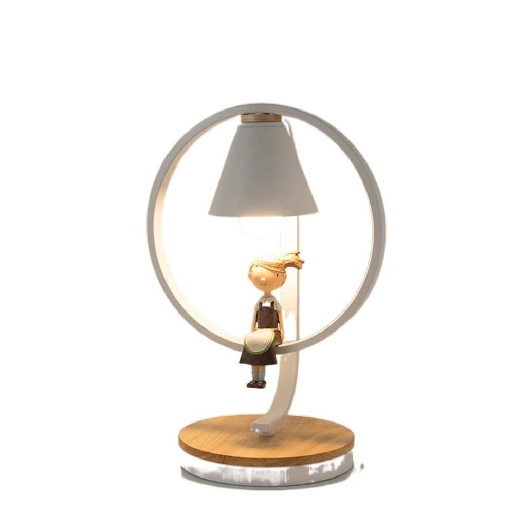 Modern Nordic Resin Wooden Table Lamp - Creative Ring Wrought Iron Bedside Lamp with E27 Socket - Metal Desk Light for Bedroom, Dormitory & Office - LED Reading Night Light for Home Decor & Study Spaces