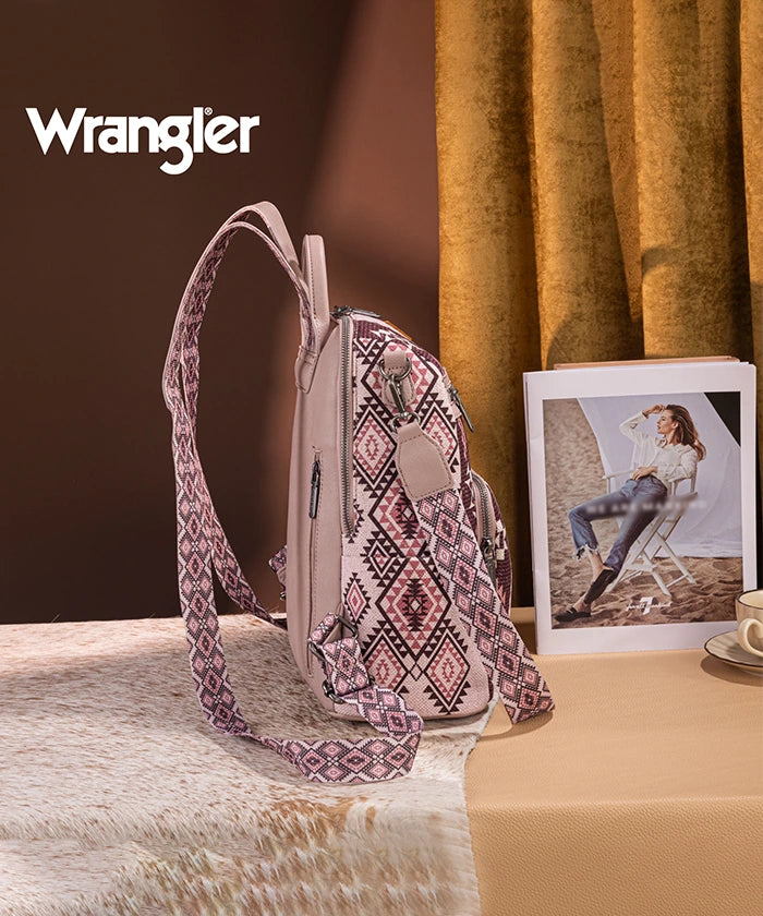 Wrangler Aztec Print Canvas Backpack for School, Travel & Outdoor Adventures - Durable & Stylish Daypack for Men & Women