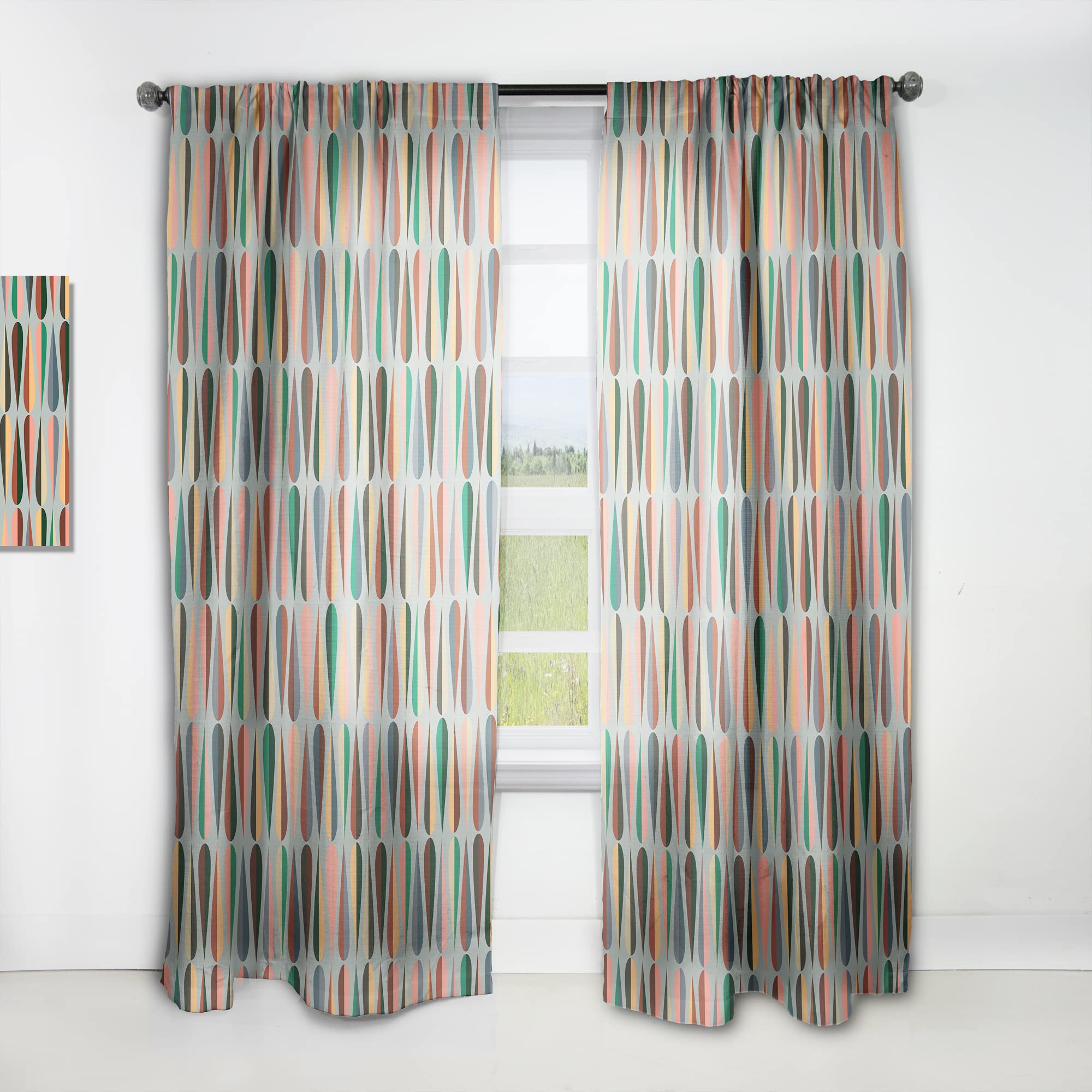 DesignQ Retro Abstract Drops IX Thermal Insulated Curtains - Single Panel 52x63 Inch - Blackout Drapes for Bedroom & Living Room - Perfect for Home Decor & Light Control