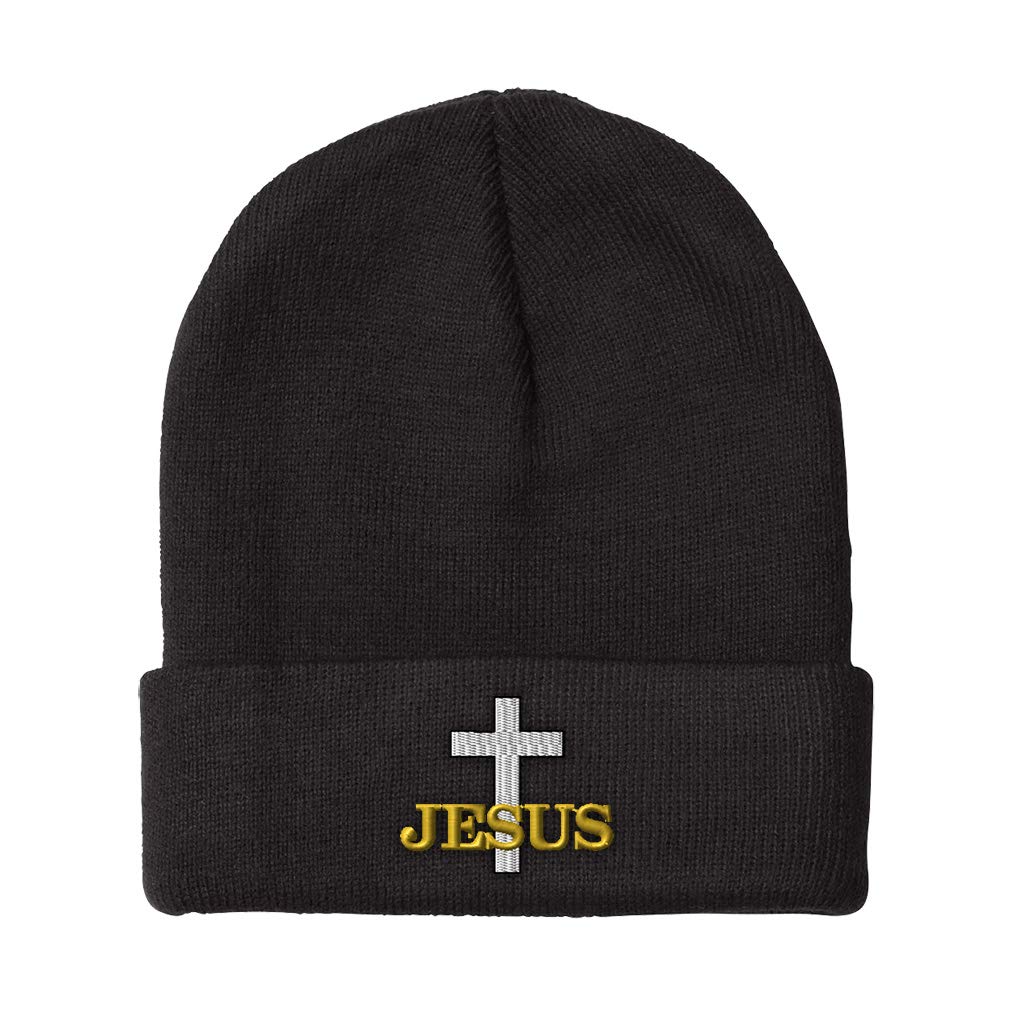 Custom Christian Cross Beanies for Men & Women - Jesus Embroidery Winter Hats, Acrylic Skull Cap (One Size Fits All) - Perfect for Church, Winter Sports & Outdoor Activities