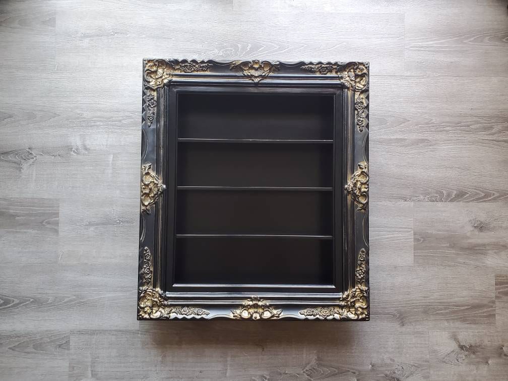 20x24 Ornate Black Wall Frame Display - Spice Rack, Essential Oil Organizer, Nail Polish Holder - Perfect for Kitchen, Bathroom & Vanity Organization