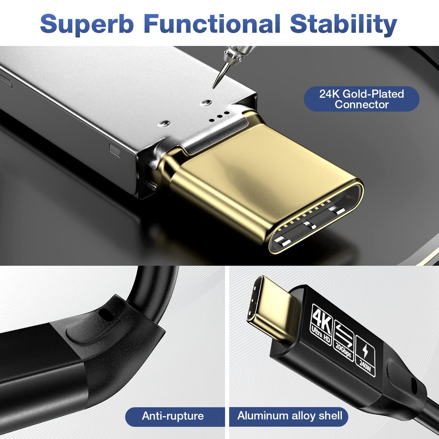 YIWENTEC USB C to USB C Cable 3.2 Gen 2×2, 20Gbps Fast Charging & Data Sync, 240W PD 48V/5A, 4K@60Hz Video Transfer, 3M/10ft - Perfect for MacBook Pro, Galaxy S23, iPad Pro & Gaming Laptops