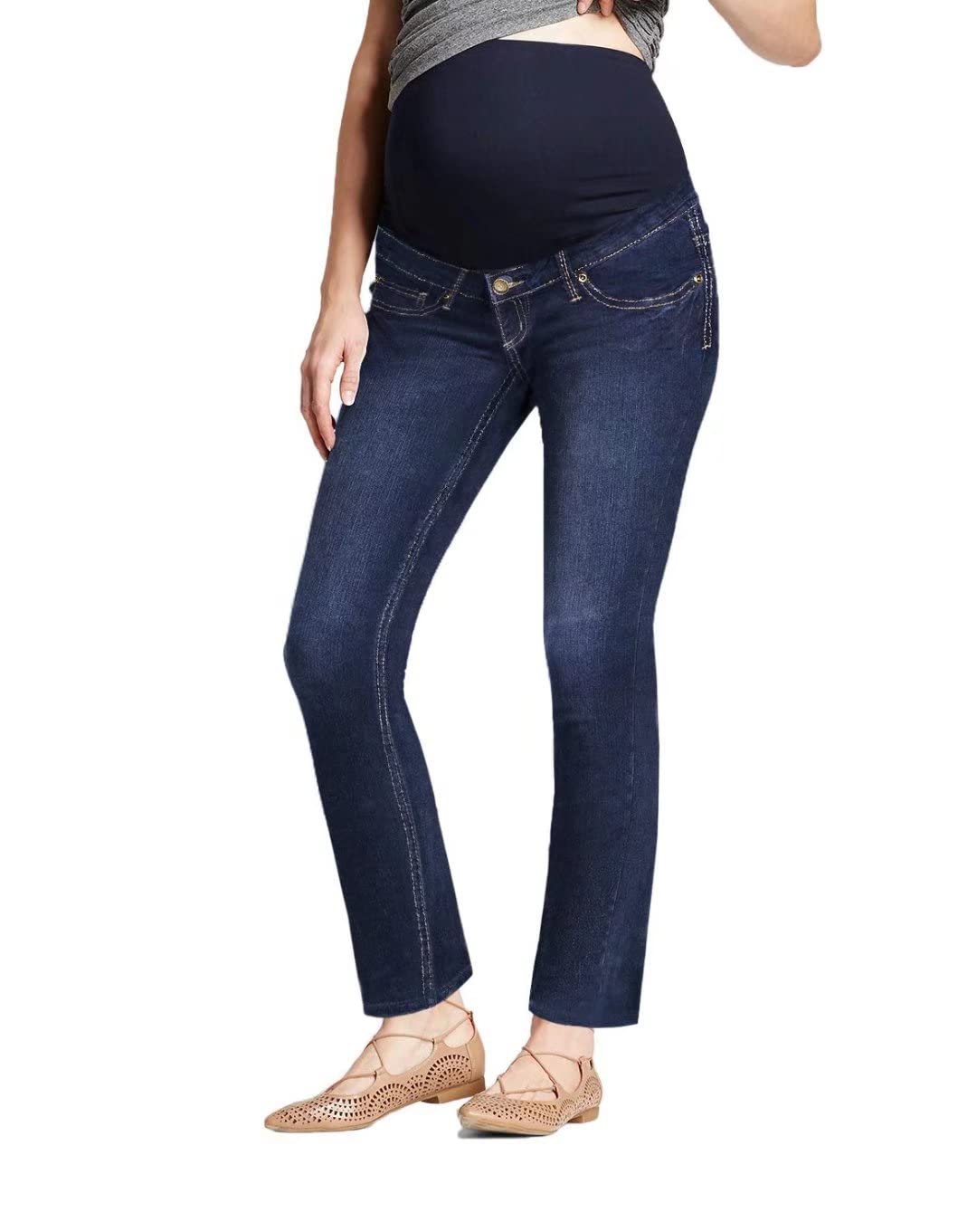 Hybrid & Company Super Comfy Stretch Women's Maternity Bootcut Jeans with Real Pockets - Soft & Stylish Pregnancy Denim for Everyday Wear