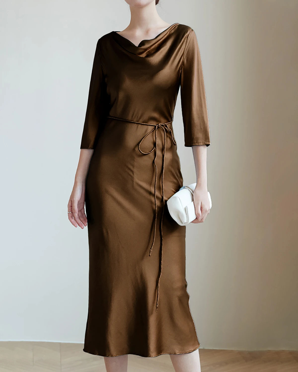 30Momme Silk Cowl Neck Dresses for Women - Elegant Long Sleeve Slip Dress with High Quality Mulberry Silk - Perfect for Evening Parties, Weddings & Special Occasions