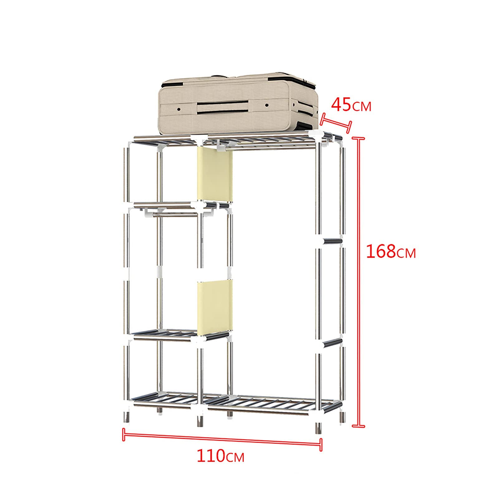 Portable Fabric Wardrobe Closet - Foldable Hanging Storage Organizer with Metal Frame & Clothes Rail (168x110x45cm) - Space-Saving Solution for Small Rooms, Apartments, Dorms & Travel Use