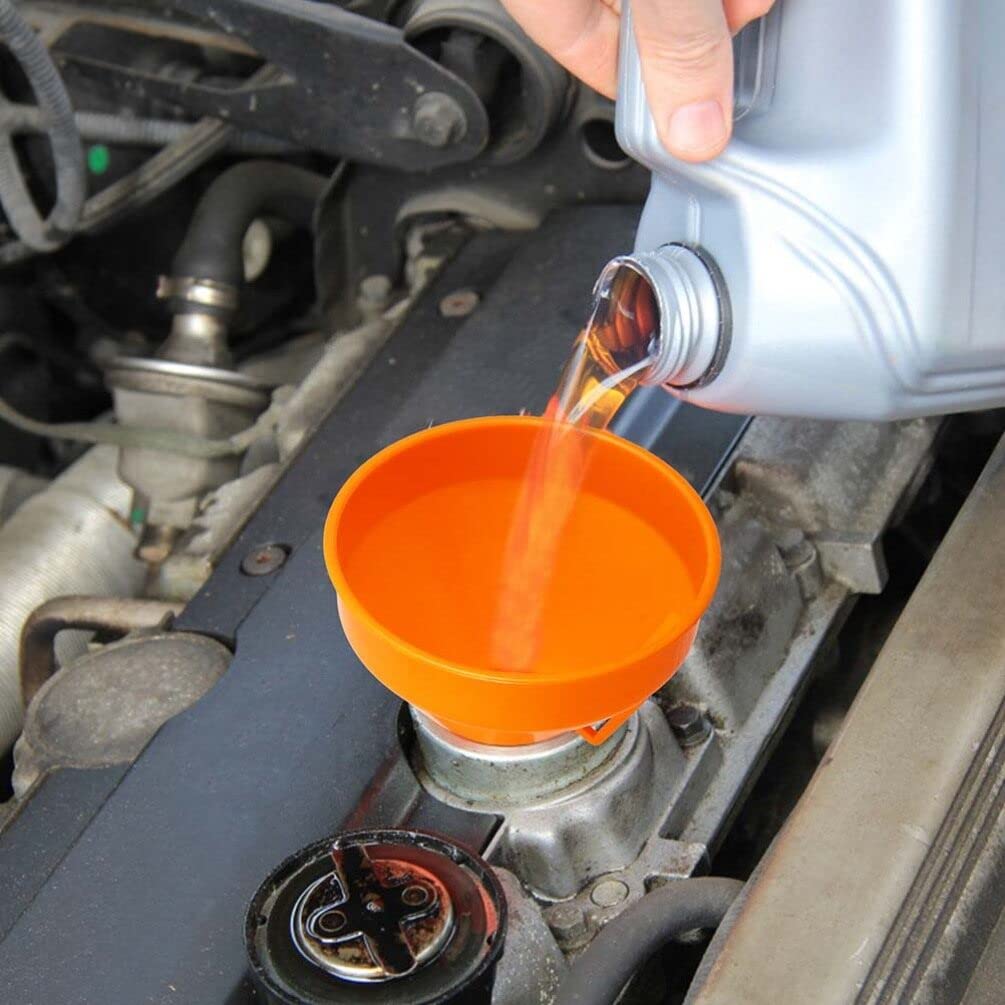 VICASKY Right Angle No-Spill Automotive Funnel - 2 Pack Orange Plastic Multi-Purpose Filling Funnel for Cars, Motorcycles, ATVs & Lawn Mowers - Perfect for Oil Changes, Fluid Transfers & DIY Maintenance