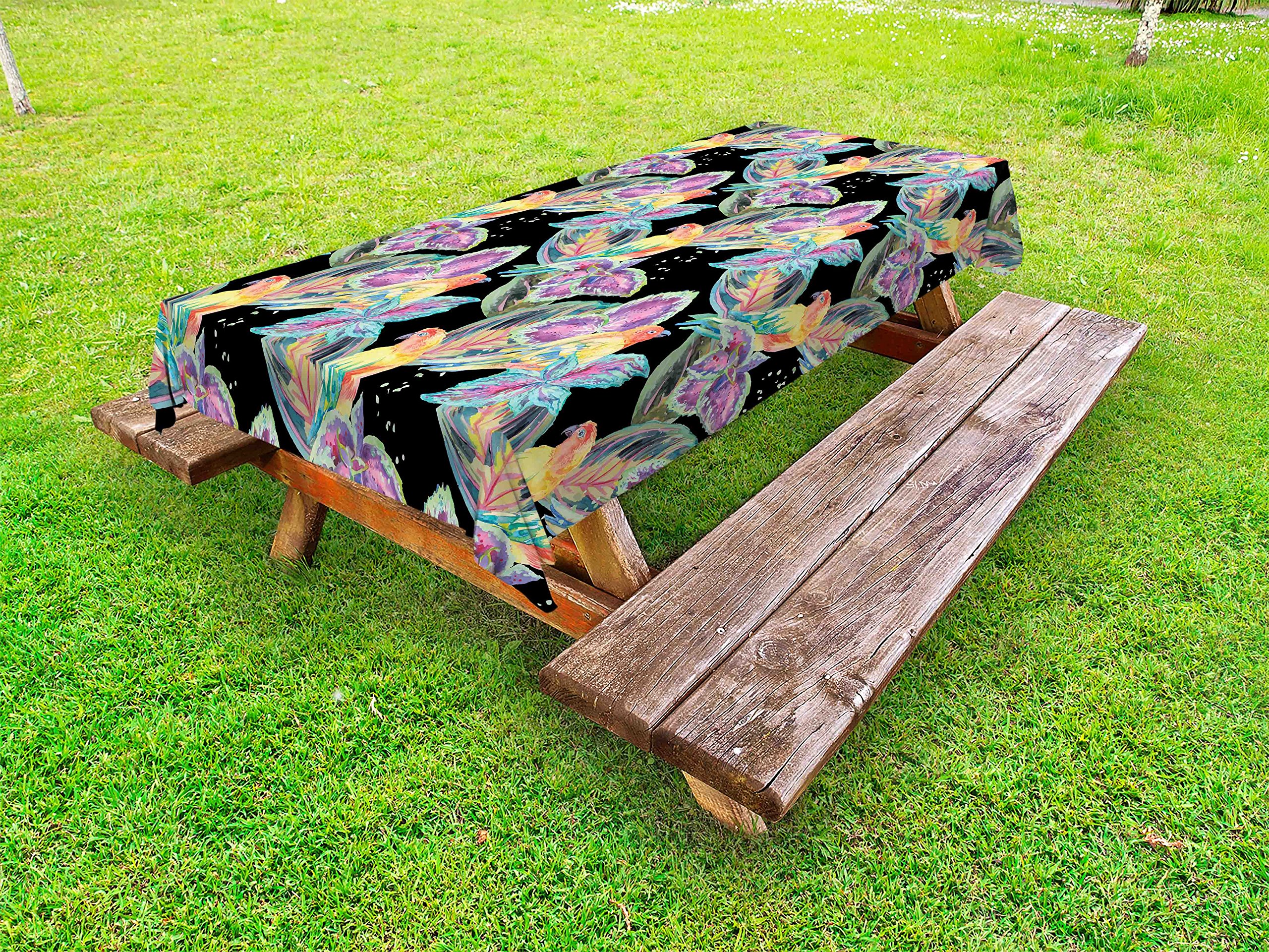 Colorful Parrots & Tropical Leaves Outdoor Tablecloth - Washable Picnic Table Cover 58